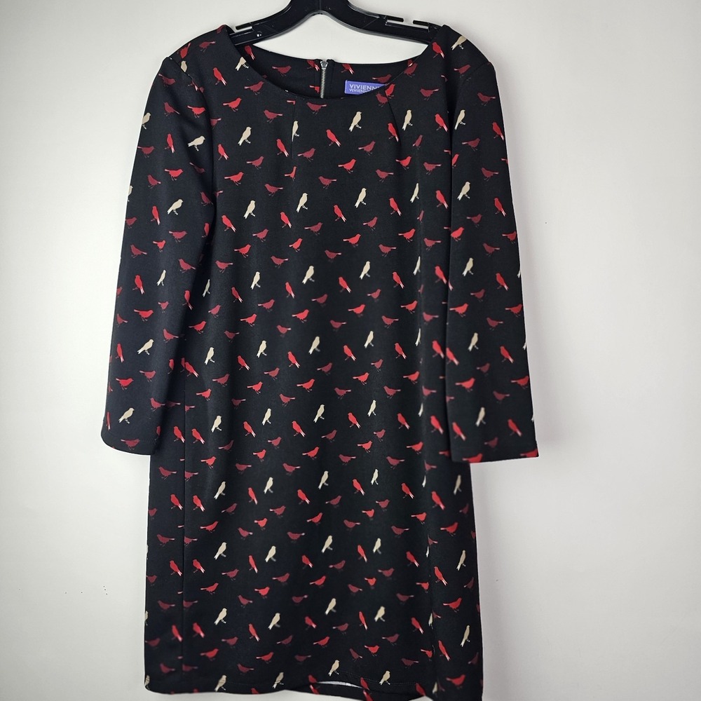 Vivienne Tam Womens Black Bird Shift Dress Long Sleeve Size 12 Professional Work